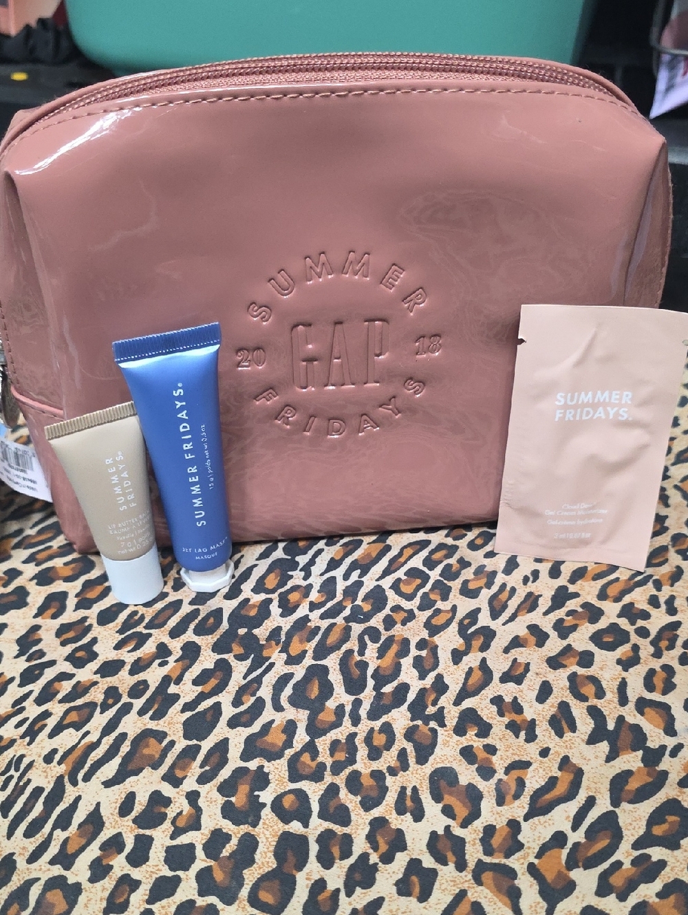 Summer Fridays Pink Cosmetic Pouch with Mini Skincare Trio